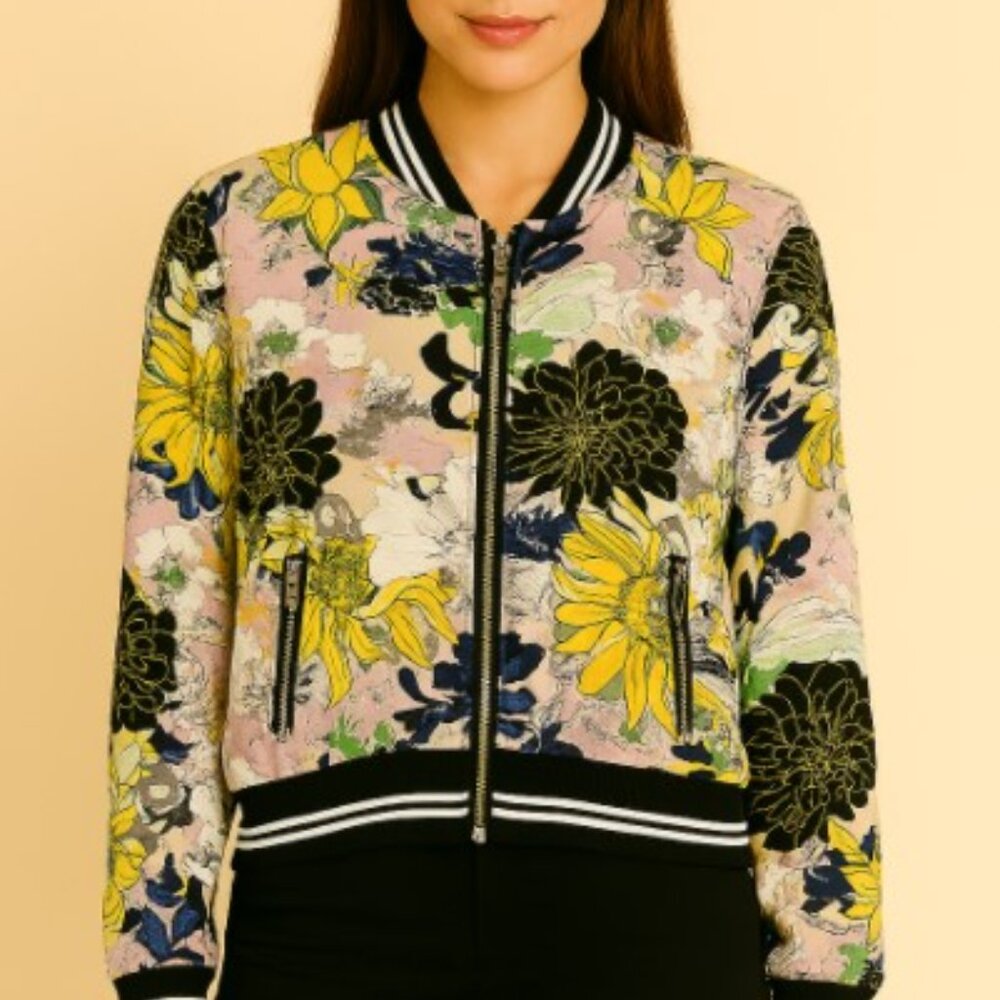 Ashley Stewart Floral Bomber Jacket - Yellow, Black & Pink Women Size 22/24 3XL